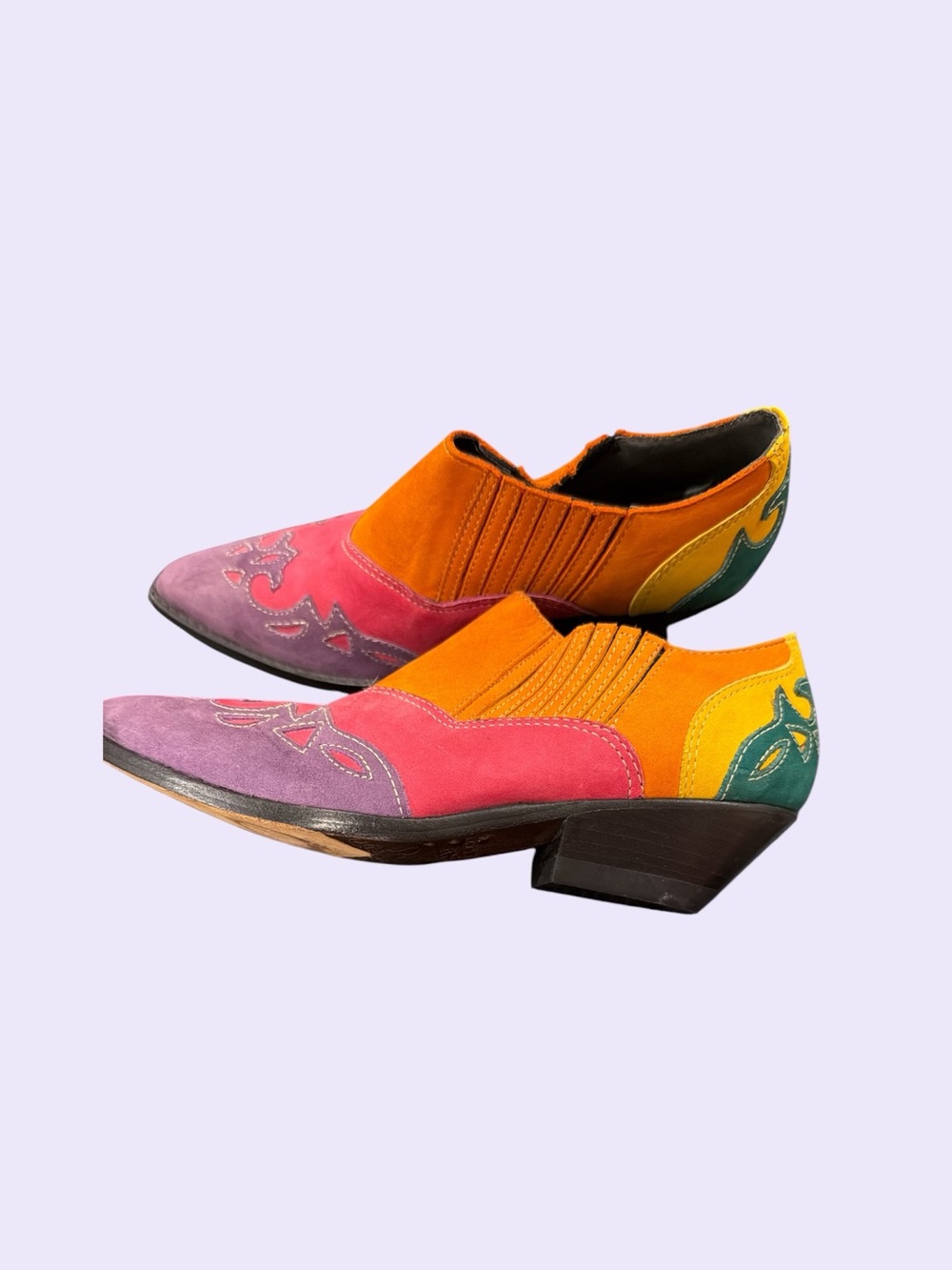 Circle S Colorblock Suede Western Slip-On Heels - Multicolor size 6